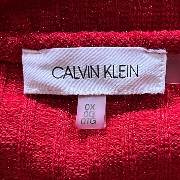 Calvin Klein Women’s Red Plus Size Ribbed Glitter Sweater Size 0X - Picture 4 of 5